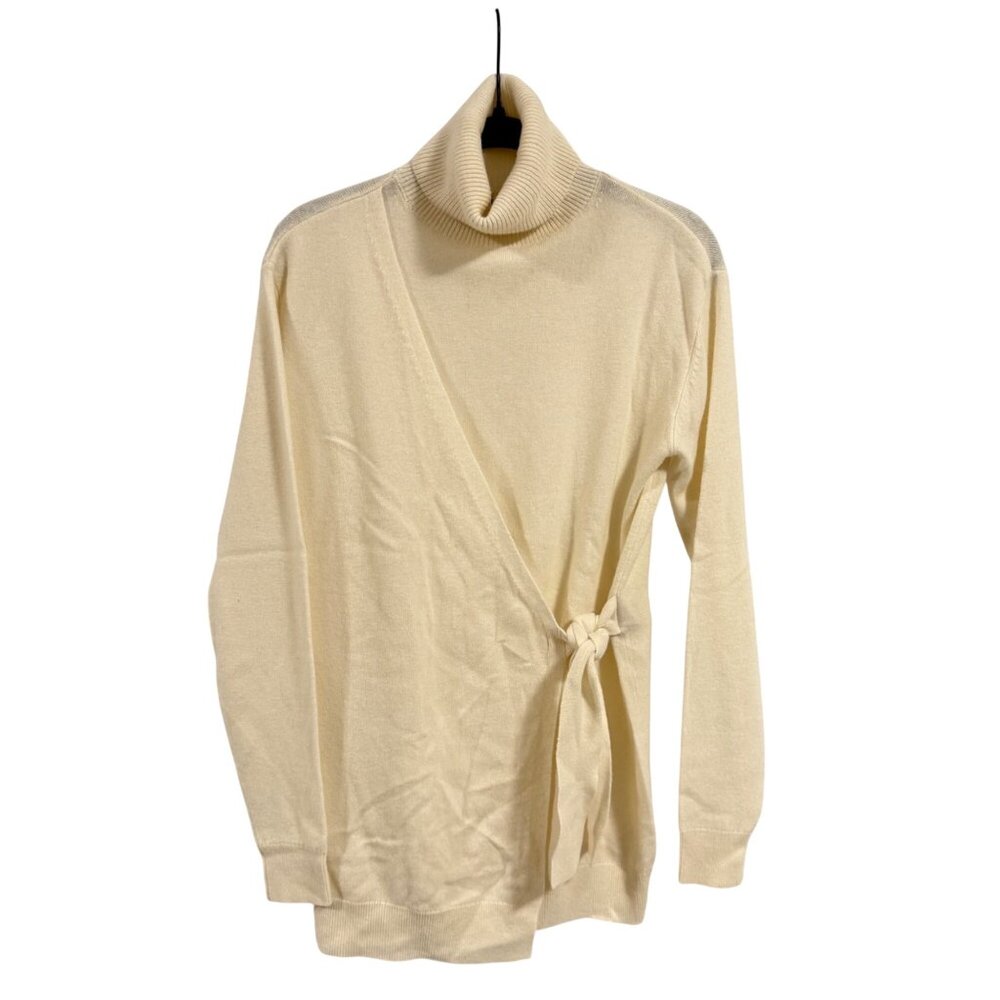 Diane Von Furstenberg Faux Wrap Cream‎ Turtleneck Wool Cashmere Blend Sweater XS